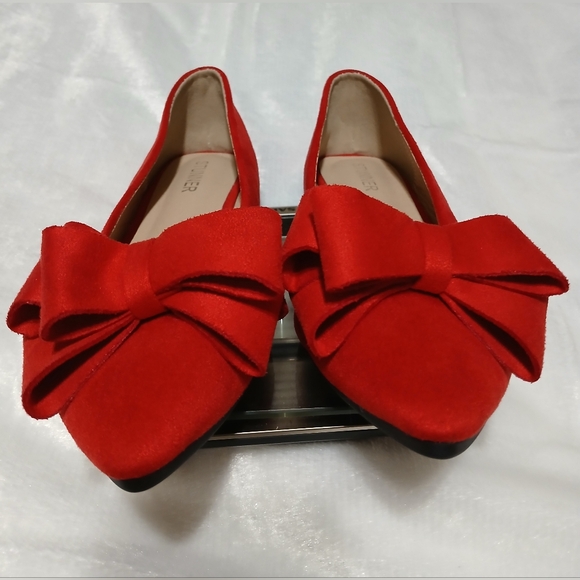 Women's Red-Red Bowknot Ballet Flats NWOT - Picture 2 of 10